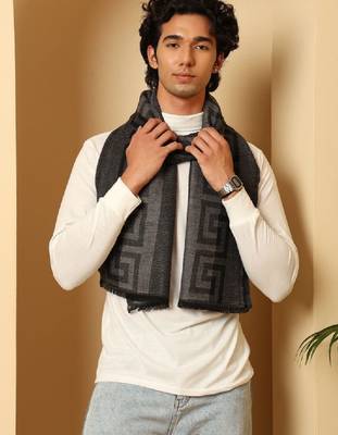 Men self design geometric pattern soft woolen muffler 2