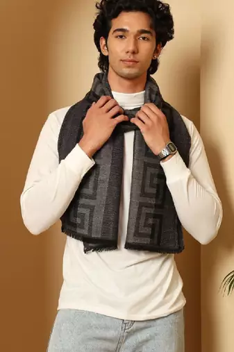 Men self design geometric pattern soft woolen muffler