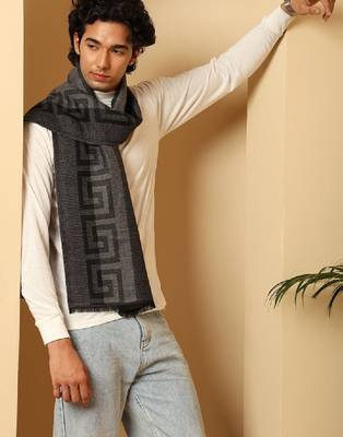 Men self design geometric pattern soft woolen muffler 3