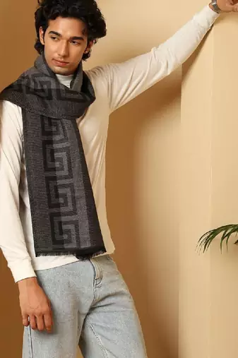Men self design geometric pattern soft woolen muffler