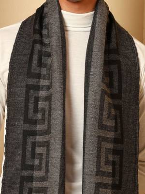 Men self design geometric pattern soft woolen muffler 4