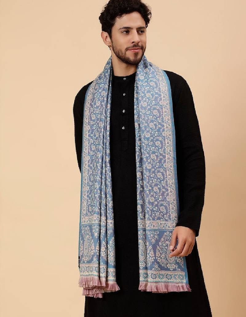 Men floral woven design woollen shawl