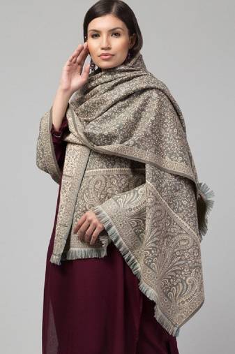 Floral woven design pure woolen shawl