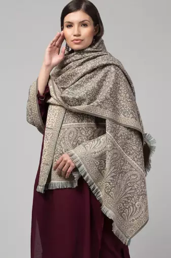 Floral woven design pure woolen shawl