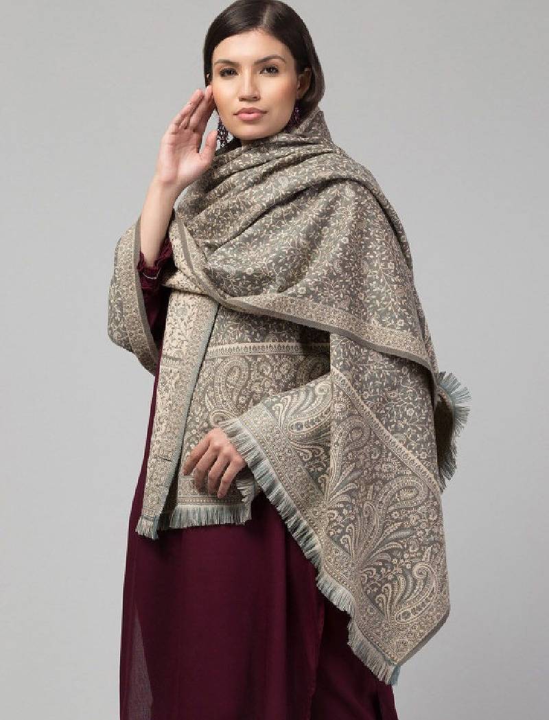 Floral woven design pure woolen shawl
