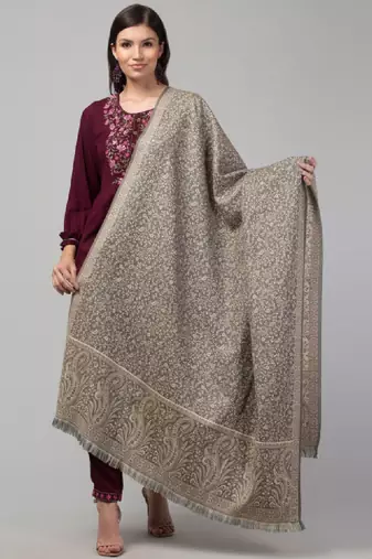 Floral woven design pure woolen shawl