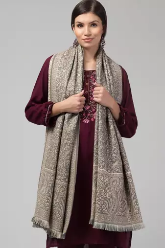 Floral woven design pure woolen shawl