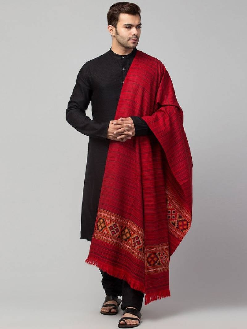 Ethnic motif woven design acrylic shawl