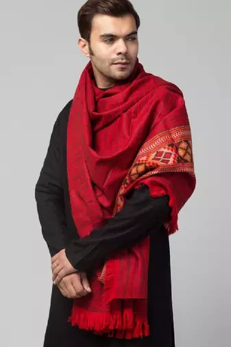 Ethnic motif woven design acrylic shawl