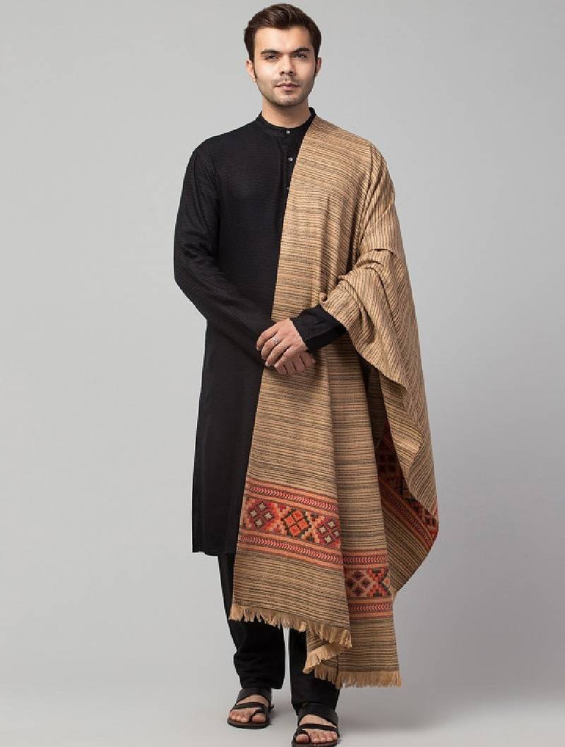 Woven design acrylic wool shawl