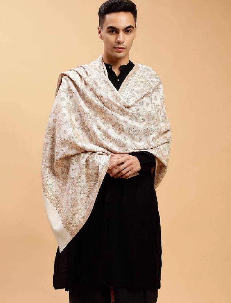 Men geometric woven design shawl