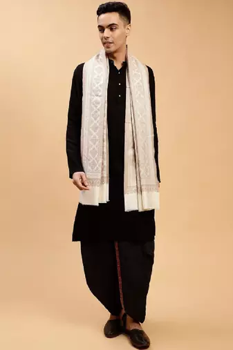 Men geometric woven design shawl