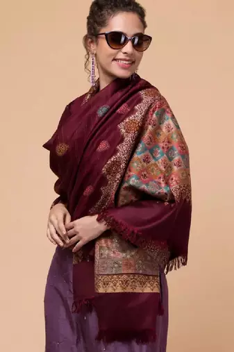 Women ethnic motifs woven design shawl