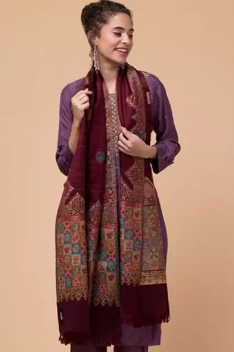 Women ethnic motifs woven design shawl