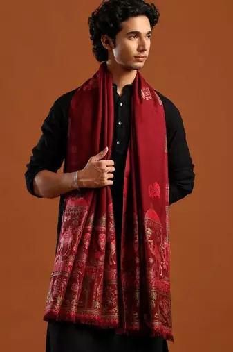 Ethnic motifs woven design zari shawl