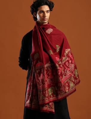 Ethnic motifs woven design zari shawl 3