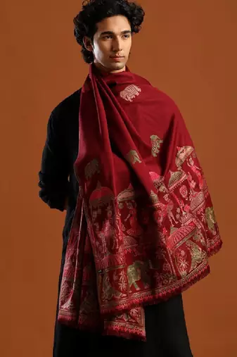 Ethnic motifs woven design zari shawl