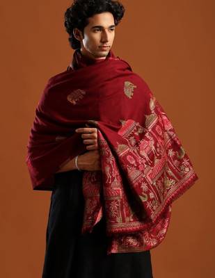 Ethnic motifs woven design zari shawl 4