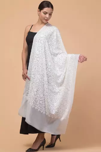 Women jaal embroidered pure wool shawl
