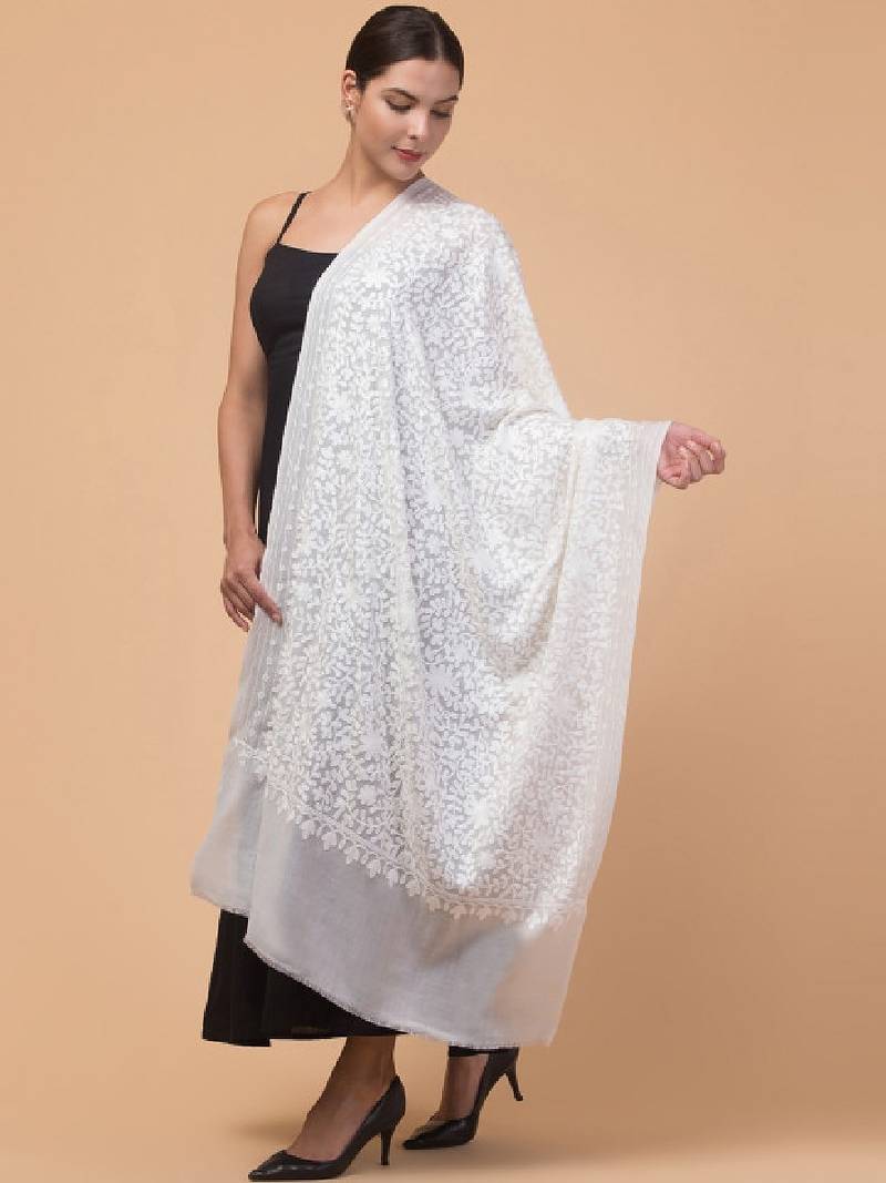 Women jaal embroidered pure wool shawl