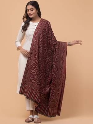 Kashmiri floral woven design woollen kani shawl 1