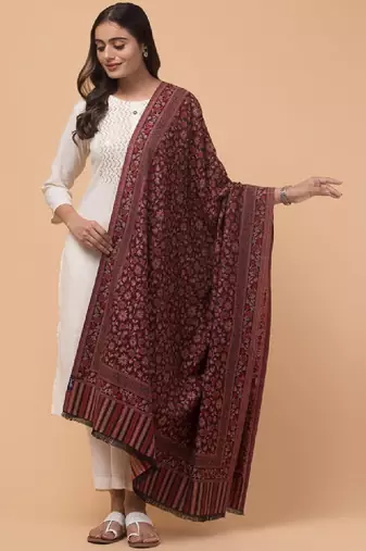 Kashmiri floral woven design woollen kani shawl
