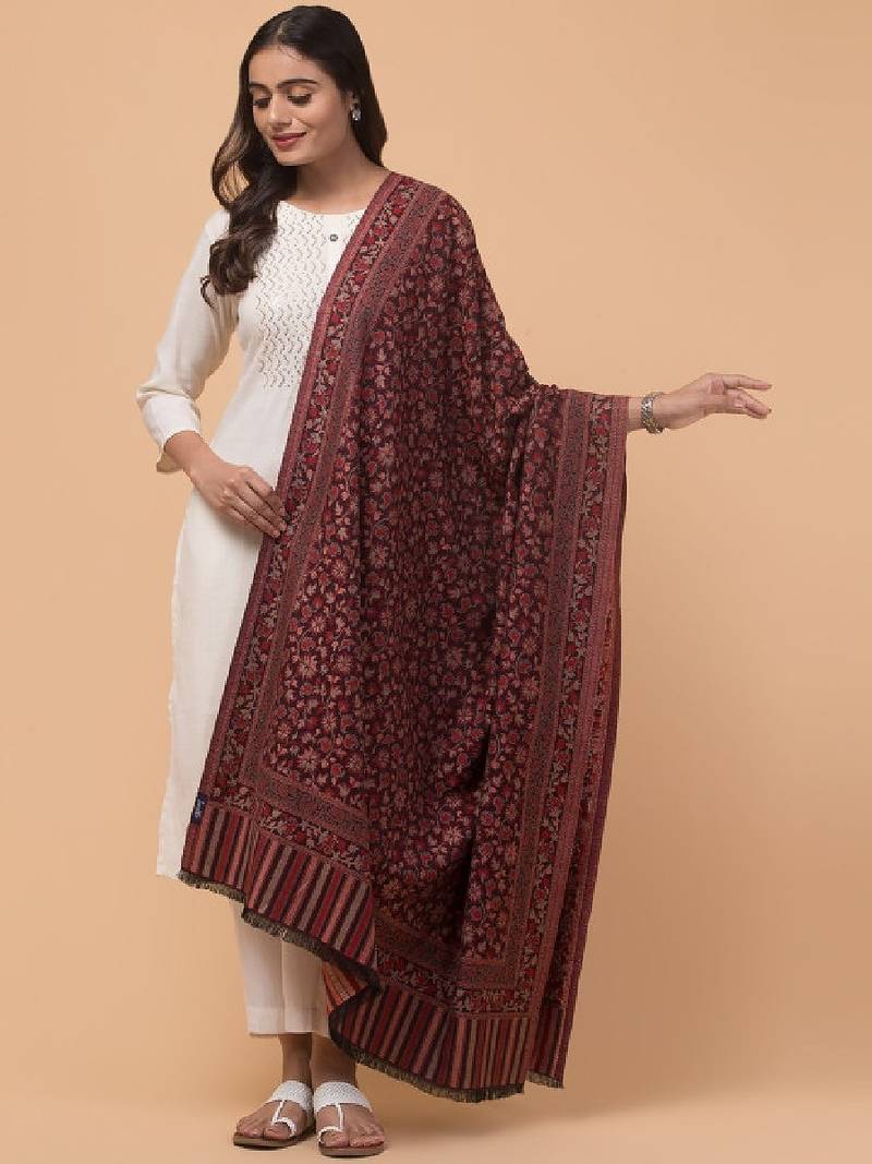 Kashmiri floral woven design woollen kani shawl