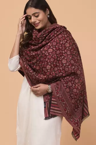 Kashmiri floral woven design woollen kani shawl