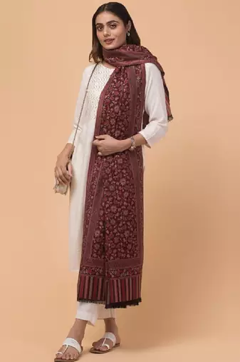 Kashmiri floral woven design woollen kani shawl