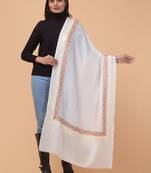 Embroidered woolen stole with fringes
