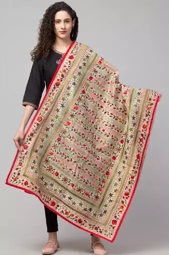 Floral embroidered dupatta with phulkari