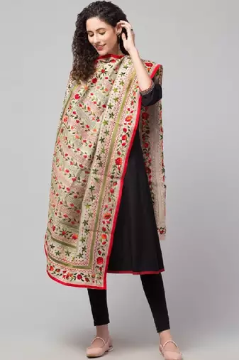 Floral embroidered dupatta with phulkari