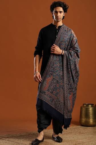 Ethnic motifs woven design acrylic shawl