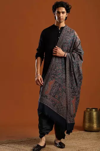 Ethnic motifs woven design acrylic shawl