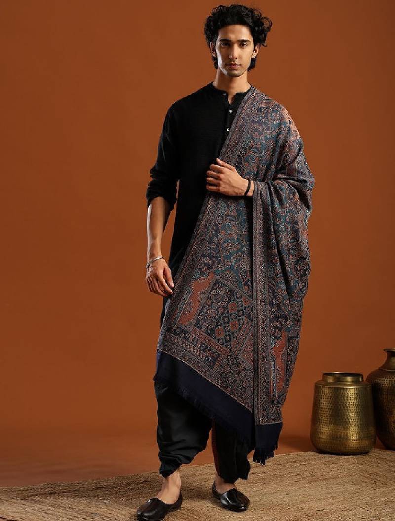 Ethnic motifs woven design acrylic shawl