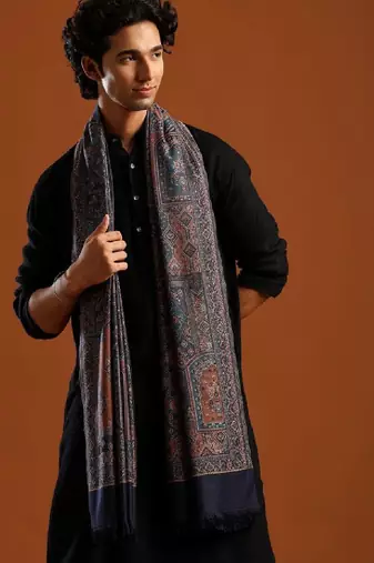 Ethnic motifs woven design acrylic shawl