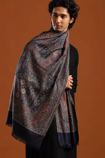 Ethnic motifs woven design acrylic shawl