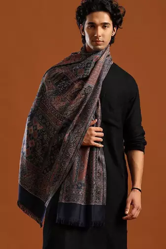 Ethnic motifs woven design acrylic shawl
