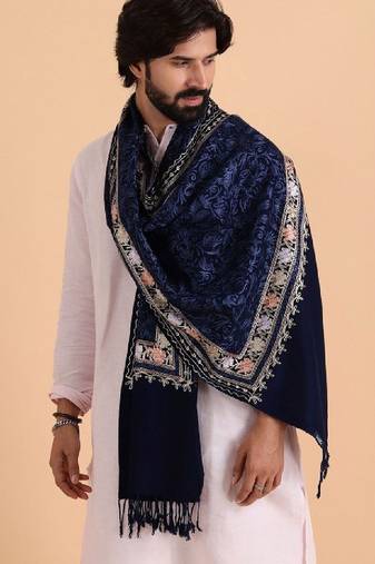 Floral embroidered woolen shawl