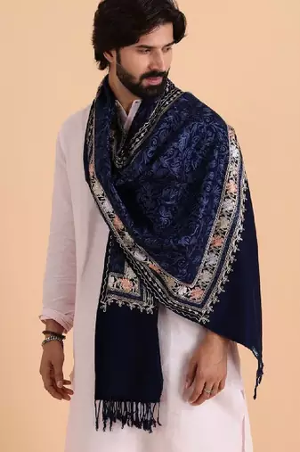 Floral embroidered woolen shawl