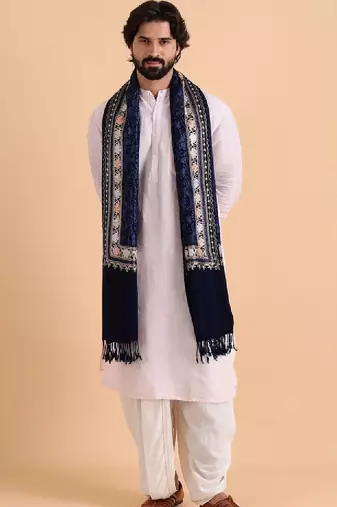 Floral embroidered woolen shawl