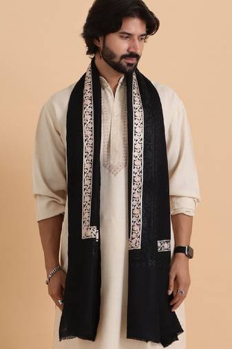 Floral embroidered woollen shawl
