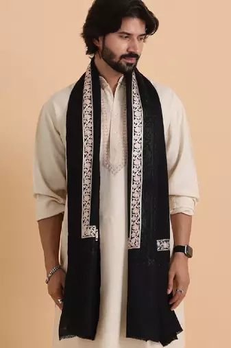 Floral embroidered woollen shawl