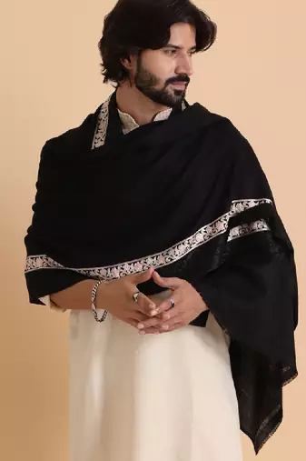 Floral embroidered woollen shawl