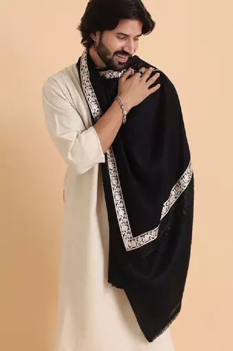 Floral embroidered woollen shawl