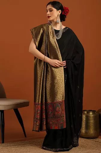 Women ethnic motifs woven design acrylic shawl