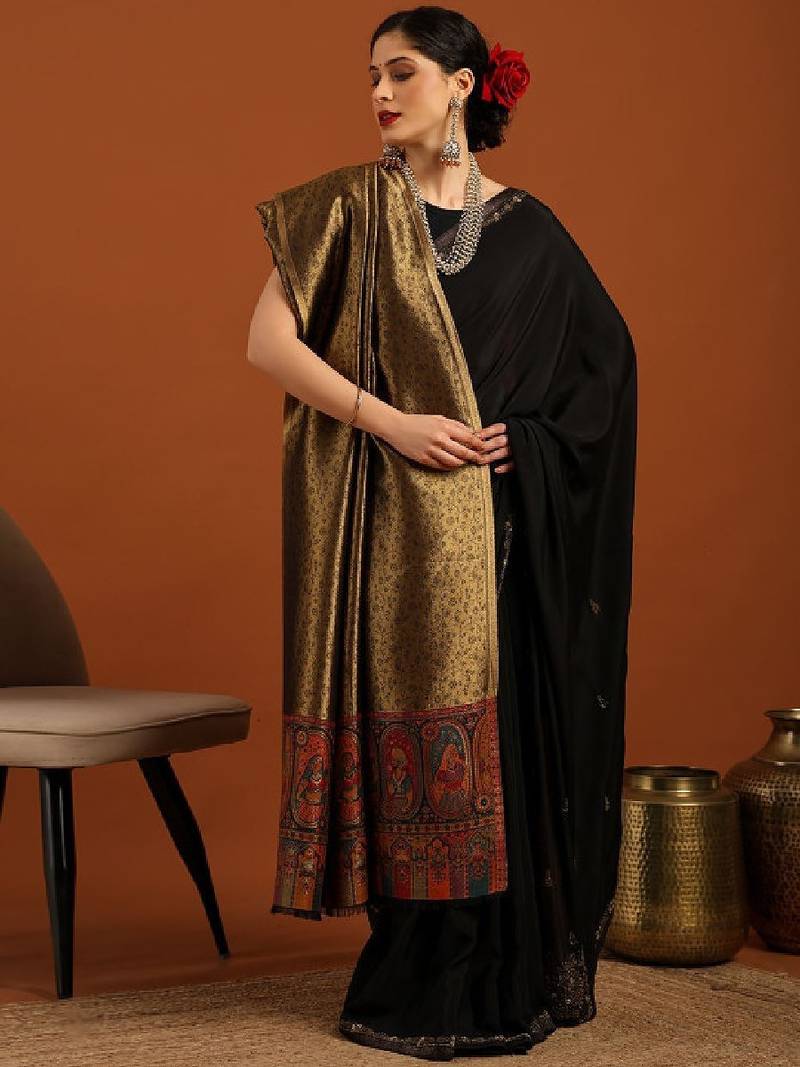 Women ethnic motifs woven design acrylic shawl