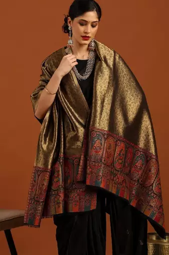 Women ethnic motifs woven design acrylic shawl