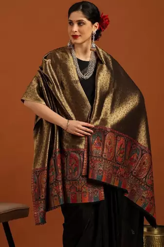 Women ethnic motifs woven design acrylic shawl