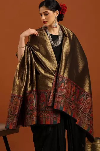 Women ethnic motifs woven design acrylic shawl